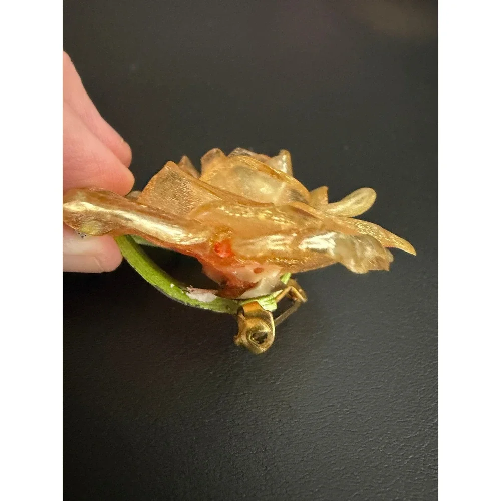Vintage Lucite Enamel Flower Brooch Mod Pop Art READ
